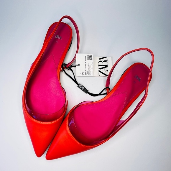 ZARA Pink & Orange Pointed Toe Slingback Sandals (36) 6 NWT - Picture 2 of 9